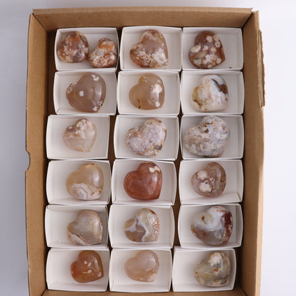Flower Agate Hearts Flat of 19 - Expert Wholesale and Supplier of Wholesale Crystals & Bulk Gemstones, ["Flower Agate","Hearts","Madagascar"]