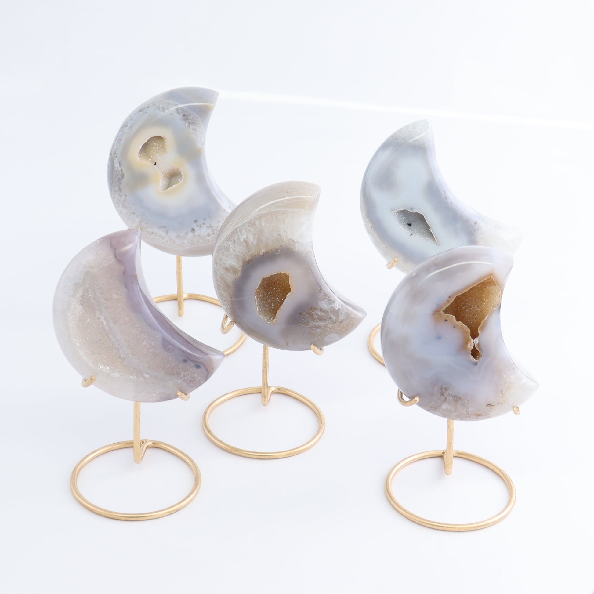 Agate Moons with Stand Set of 5 - Expert Wholesale and Supplier of Wholesale Crystals & Bulk Gemstones, ["Agate","Brazil","moons"]