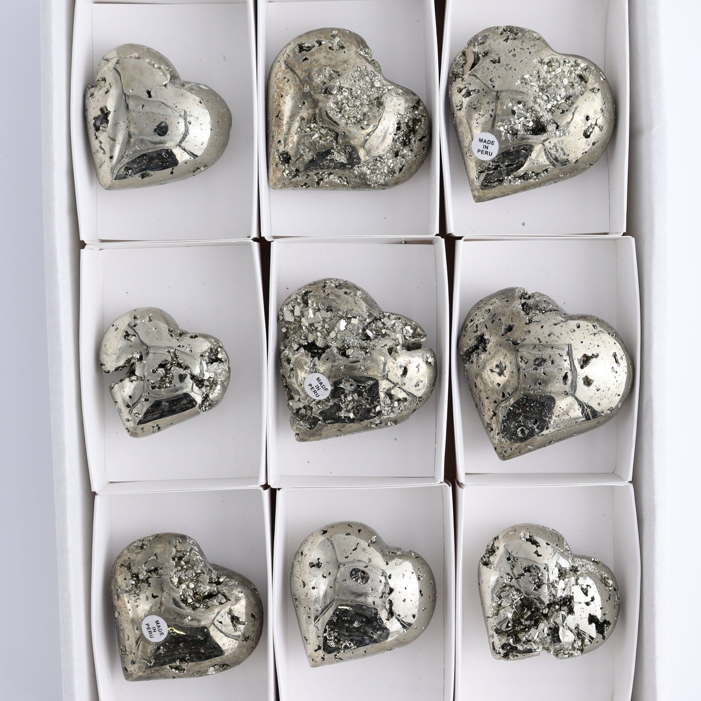 Pyrite Hearts Set of 9 - Expert Wholesale and Supplier of Wholesale Crystals & Bulk Gemstones, ["Hearts","Peru","Pyrite"]