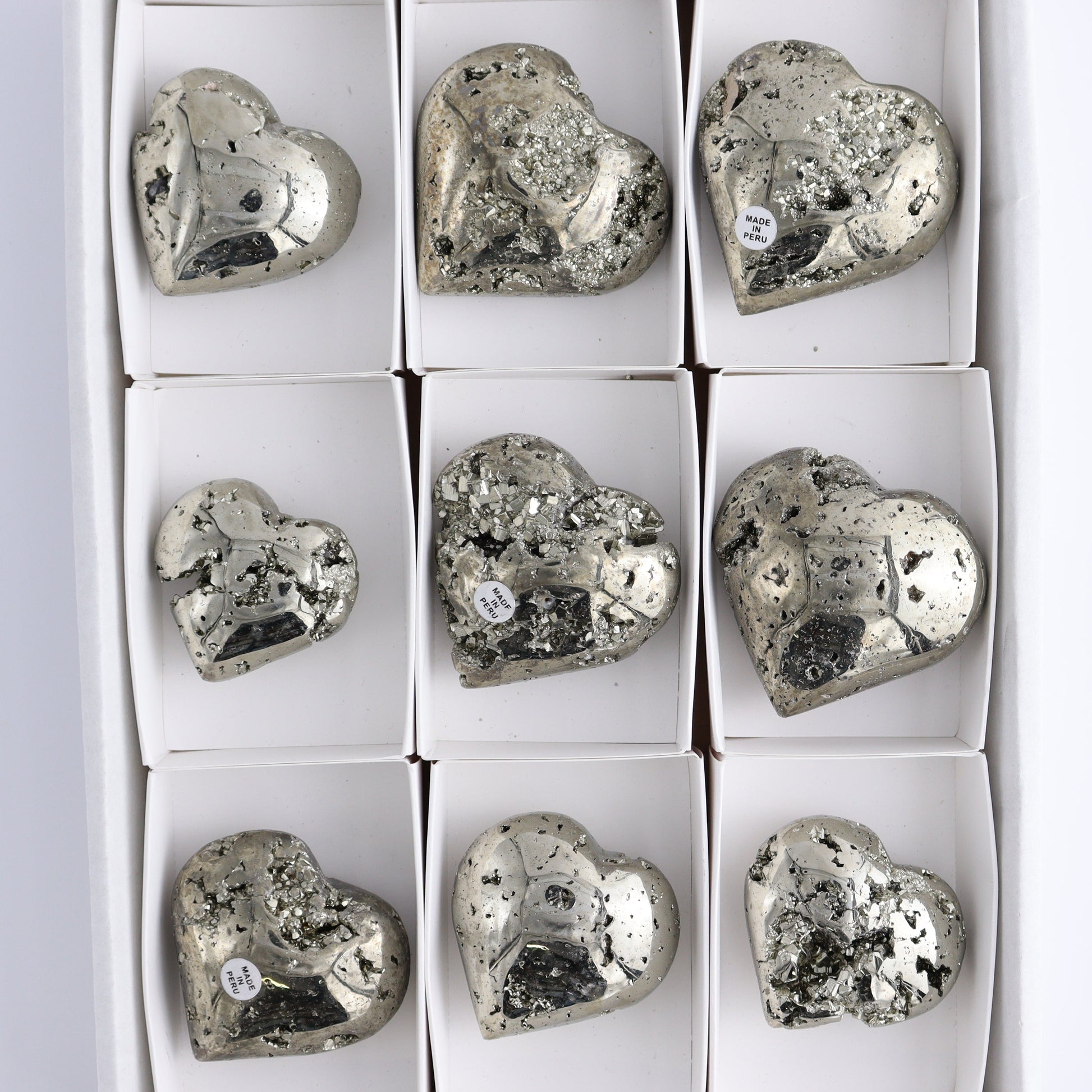 Pyrite Hearts Set of 9 - Expert Wholesale and Supplier of Wholesale Crystals & Bulk Gemstones, ["Hearts","Peru","Pyrite"]