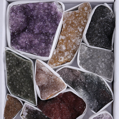 Uruguay Rainbow Amethyst Clusters Flat of 14 - Expert Wholesale and Supplier of Wholesale Crystals & Bulk Gemstones, ["Amethyst","Clusters","Rainbow Amethyst","Sugar Rainbow Amethyst","Uruguay"]