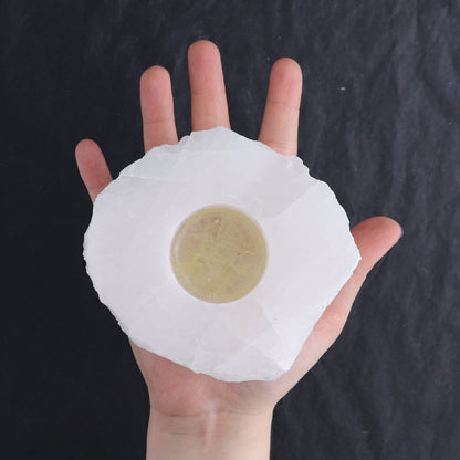 One White Quartz Candle Holder Polished Top