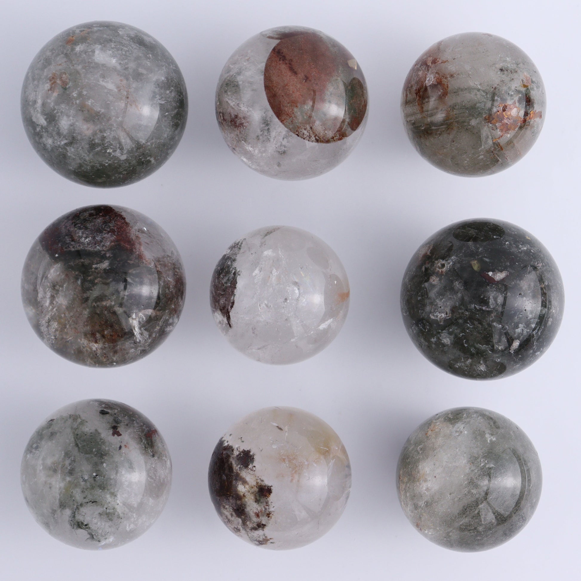 Garden Quartz Spheres Set of 9 - Expert Wholesale and Supplier of Wholesale Crystals & Bulk Gemstones, ["Garden Quartz","Quartz","Spheres"]