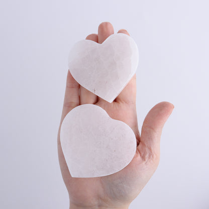 One Selenite (Satin Spar) Heart Flat 6 cm - 7 cm - Expert Wholesale and Supplier of Wholesale Crystals & Bulk Gemstones, ["close_30","Hearts","Morocco","Selenite"]