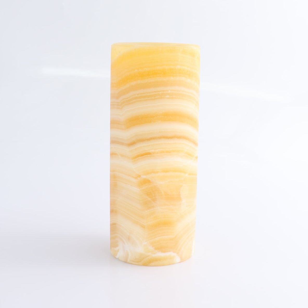 One Medium Flower Vase Mexican Onyx/Calcite Yellow & White