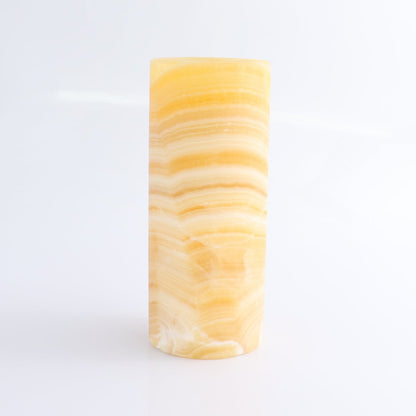 One Medium Flower Vase Mexican Onyx/Calcite Yellow & White