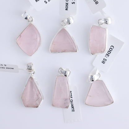 One Rose Quartz Sterling Silver Pendant (chain not included) - Expert Wholesale and Supplier of Wholesale Crystals & Bulk Gemstones, ["Pendant","Rose Quartz","Sterling Silver"]