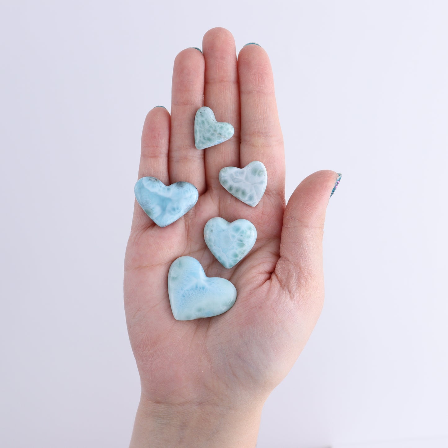 Larmiar Hearts Set of 7 - Expert Wholesale and Supplier of Wholesale Crystals & Bulk Gemstones, ["Freeforms","Larimar","moons"]