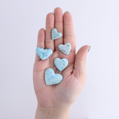 Larmiar Hearts Set of 7 - Expert Wholesale and Supplier of Wholesale Crystals & Bulk Gemstones, ["Freeforms","Larimar","moons"]
