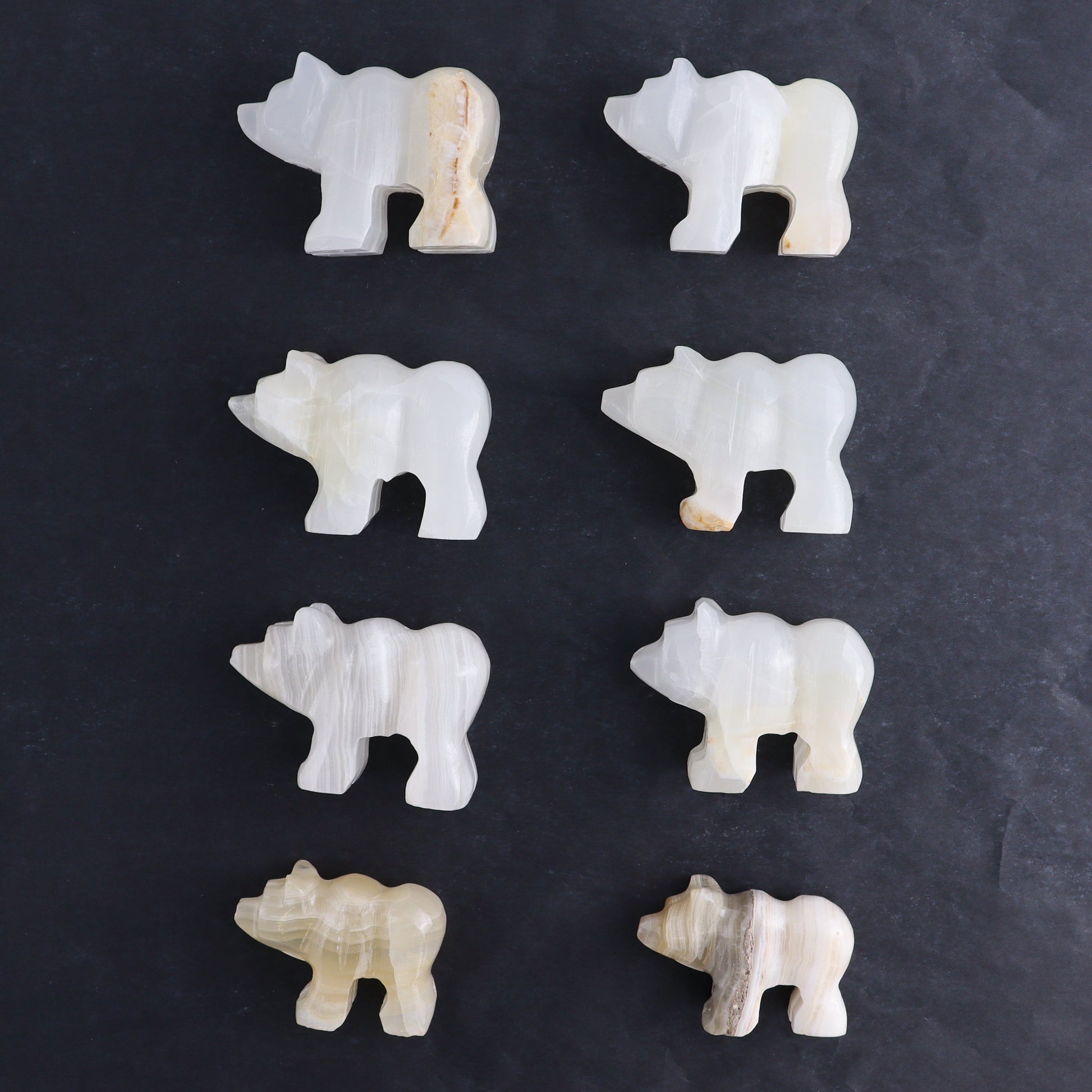 White Onyx Bear Carvings Set of 8 - Expert Wholesale and Supplier of Wholesale Crystals & Bulk Gemstones, ["Bears","onyx","White onyx"]