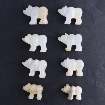 White Onyx Bear Carvings Set of 8 - Expert Wholesale and Supplier of Wholesale Crystals & Bulk Gemstones, ["Bears","onyx","White onyx"]