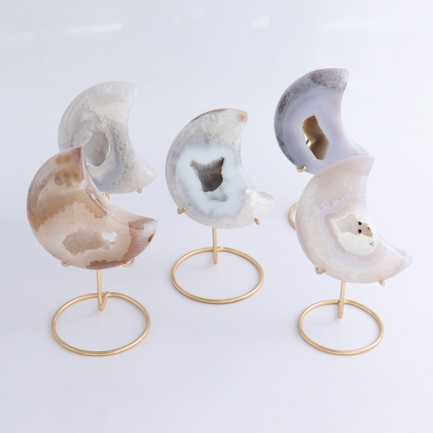 Agate Moons with Stand Set of 5 - Expert Wholesale and Supplier of Wholesale Crystals & Bulk Gemstones, ["Agate","Brazil","moons"]
