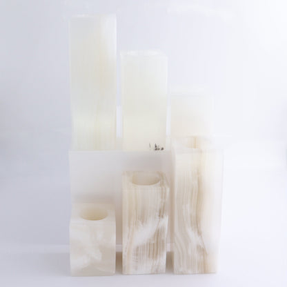 One Candle Holder Mexican Onyx/Calcite White Set of 3 - Expert Wholesale and Supplier of Wholesale Crystals & Bulk Gemstones, ["Calcite","Candle Holder","Catalog Onyx","Mexico","Onyx"]