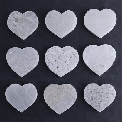 One Selenite (Satin Spar) Heart Flat 6 cm - 7 cm - Expert Wholesale and Supplier of Wholesale Crystals & Bulk Gemstones, ["close_30","Hearts","Morocco","Selenite"]