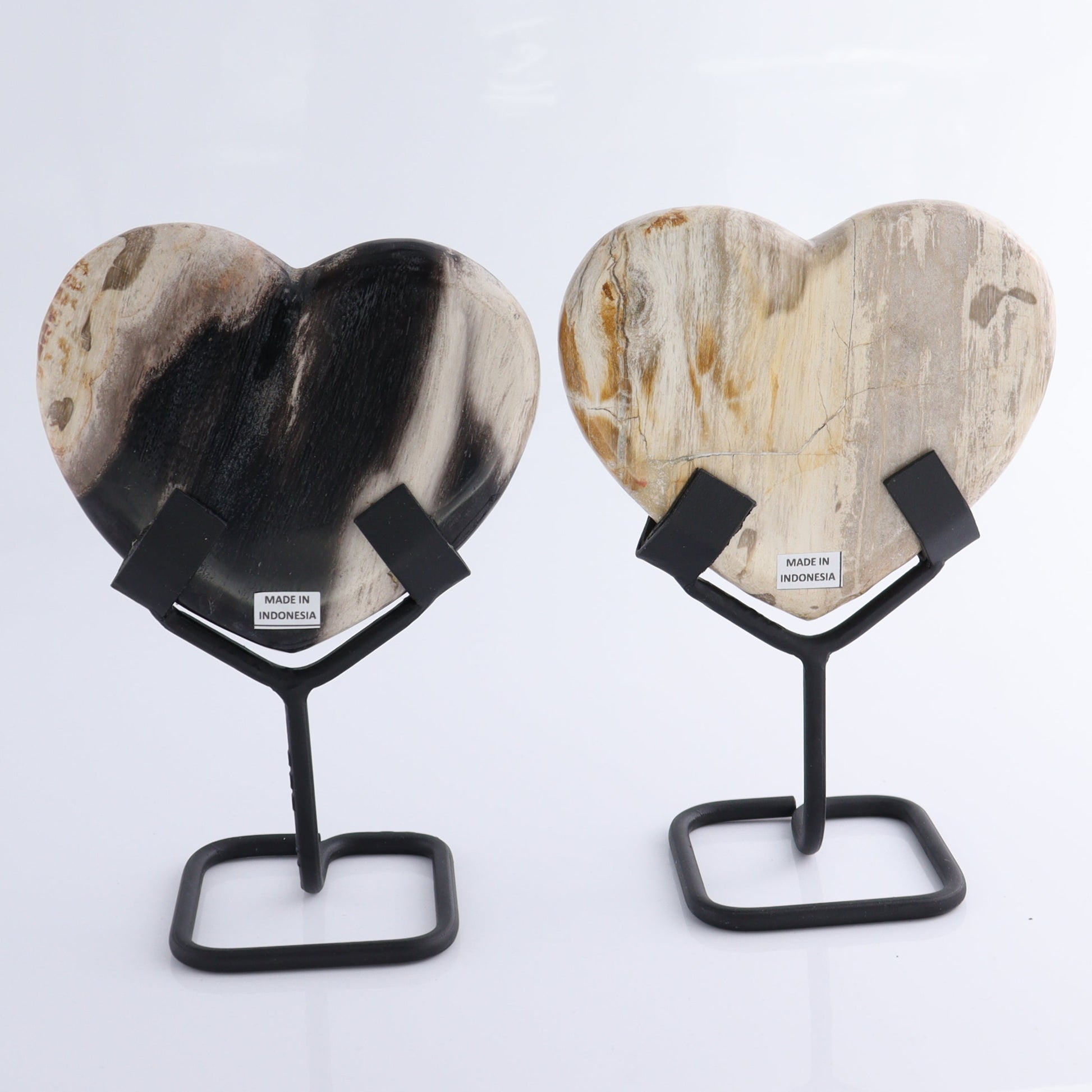 Petrified Wood Hearts with Stands Set of 4 - Expert Wholesale and Supplier of Wholesale Crystals & Bulk Gemstones, ["Hearts","Indonesia","Petrified Wood"]