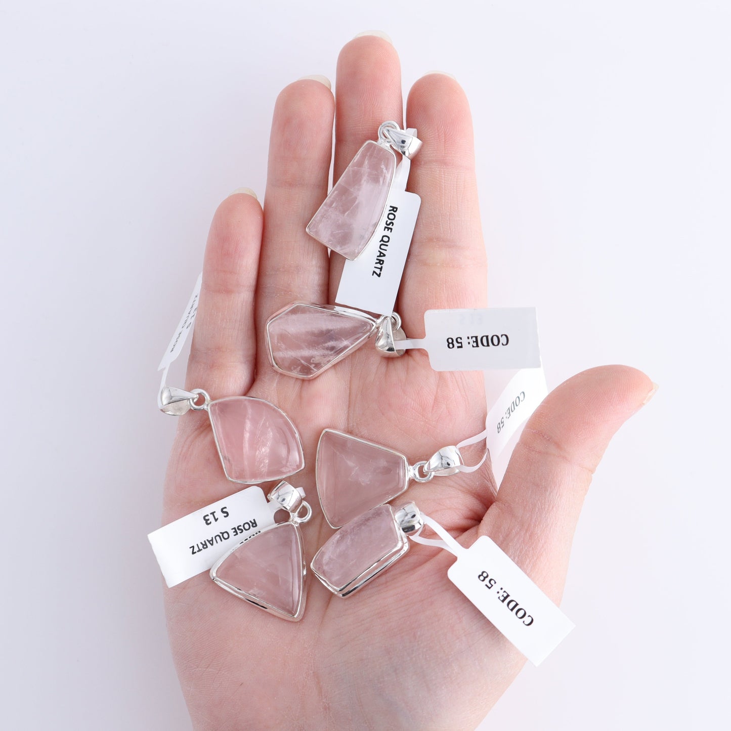 One Rose Quartz Sterling Silver Pendant (chain not included) - Expert Wholesale and Supplier of Wholesale Crystals & Bulk Gemstones, ["Pendant","Rose Quartz","Sterling Silver"]