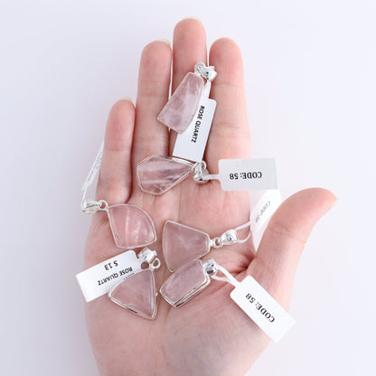 One Rose Quartz Sterling Silver Pendant (chain not included) - Expert Wholesale and Supplier of Wholesale Crystals & Bulk Gemstones, ["Pendant","Rose Quartz","Sterling Silver"]