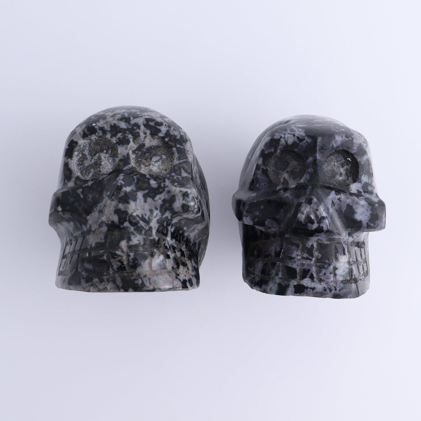 Indigo Gabbro Skulls Set of 2 - Expert Wholesale and Supplier of Wholesale Crystals & Bulk Gemstones, ["Indigo Gabbro","Madagascar","Skulls"]