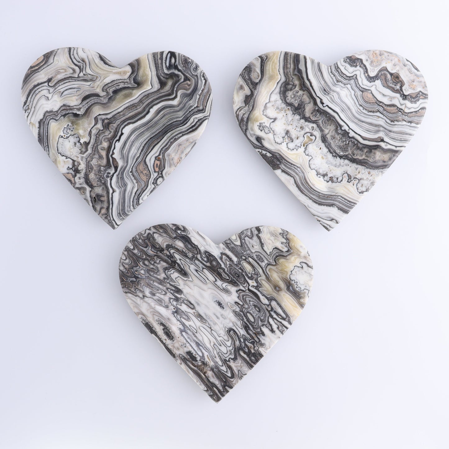 One Mexican Onyx/Calcite Zebra Heart Dish - Expert Wholesale and Supplier of Wholesale Crystals & Bulk Gemstones, ["Calcite","Catalog Onyx","Decorative Dish","heart","Hearts","Mexico","onyx"]