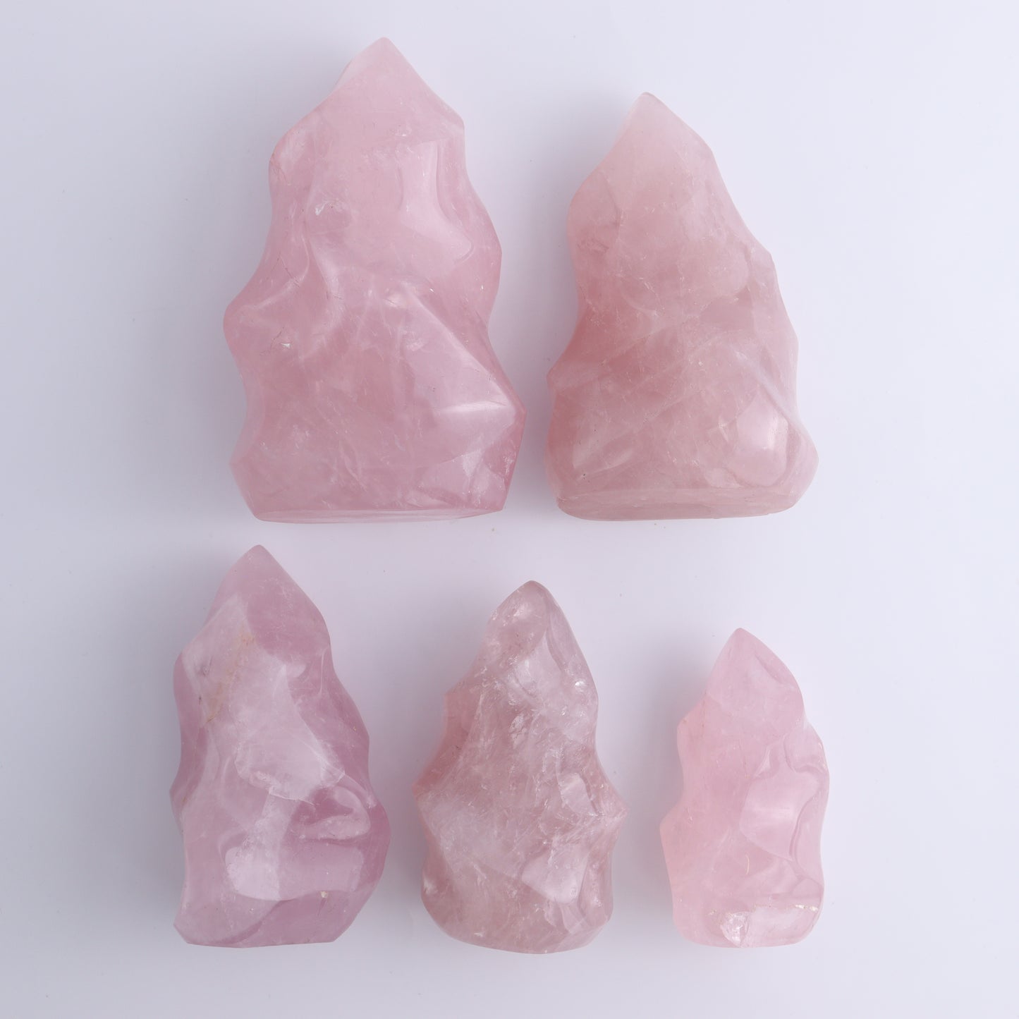 Rose Quartz Flames Set of 5 - Expert Wholesale and Supplier of Wholesale Crystals & Bulk Gemstones, ["flames","Madagascar","Quartz","Rose Quartz"]