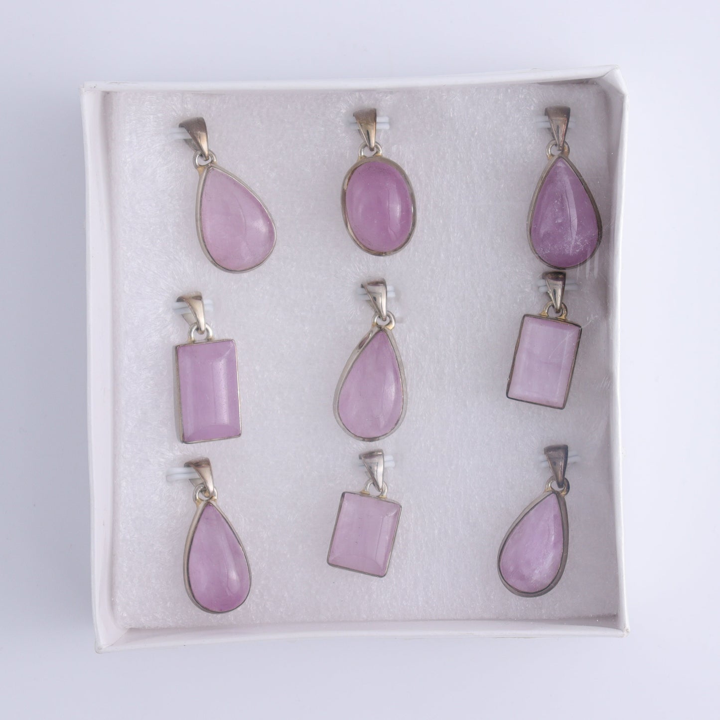 Kunzite Pendants Pendants Set of 9 - Expert Wholesale and Supplier of Wholesale Crystals & Bulk Gemstones, ["close_50","India","Kunzite","Pendant","Pendants","sterling silver"]