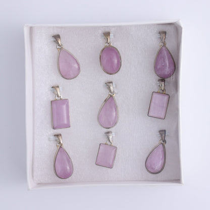 Kunzite Pendants Pendants Set of 9 - Expert Wholesale and Supplier of Wholesale Crystals & Bulk Gemstones, ["close_50","India","Kunzite","Pendant","Pendants","sterling silver"]