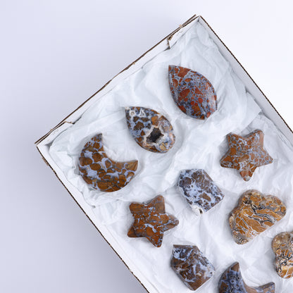 Brecciated Jasper Moons, Stars, Towers, Clouds, and Flames Set of 10