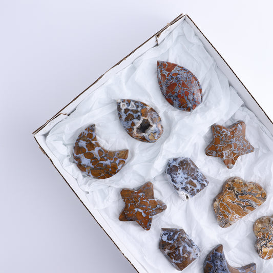 Brecciated Jasper Moons, Stars, Towers, Clouds, and Flames Set of 10