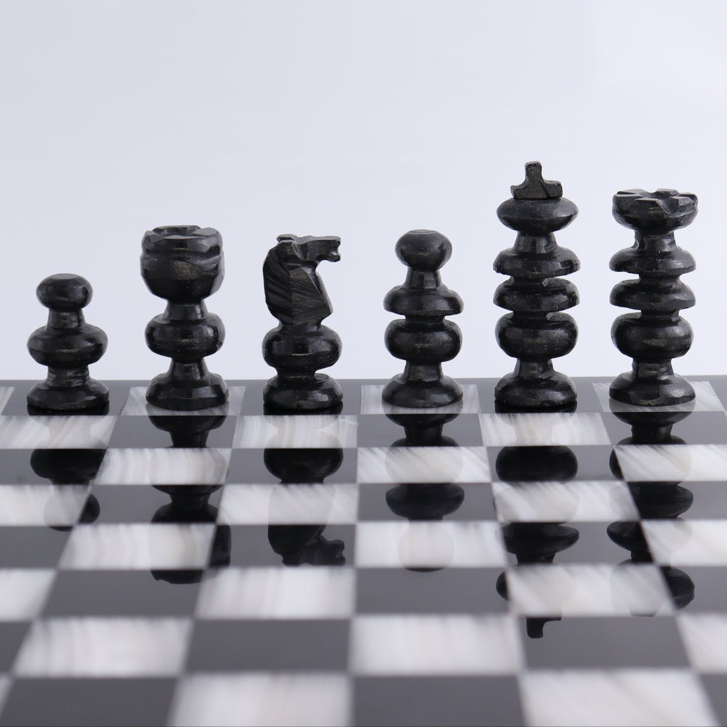 Medium Onyx and Marble Chess Set (Black and White) - Expert Wholesale and Supplier of Wholesale Crystals & Bulk Gemstones, ["Black Marble","Catalog Onyx","Marble","onyx"]