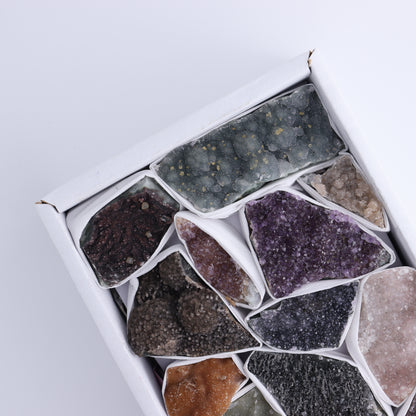 Uruguay Rainbow Amethyst Clusters Flat of 13 - Expert Wholesale and Supplier of Wholesale Crystals & Bulk Gemstones, ["Amethyst","Clusters","Rainbow Amethyst","Sugar Rainbow Amethyst","Uruguay"]