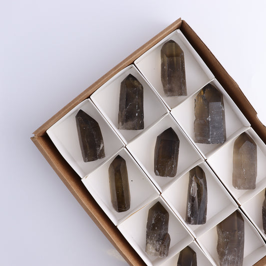 Smoky Quartz Polished Tops Set of 12 - Expert Wholesale and Supplier of Wholesale Crystals & Bulk Gemstones, ["Brazil","close_70","Points","Polished Tip","Quartz","Smoky Quartz"]