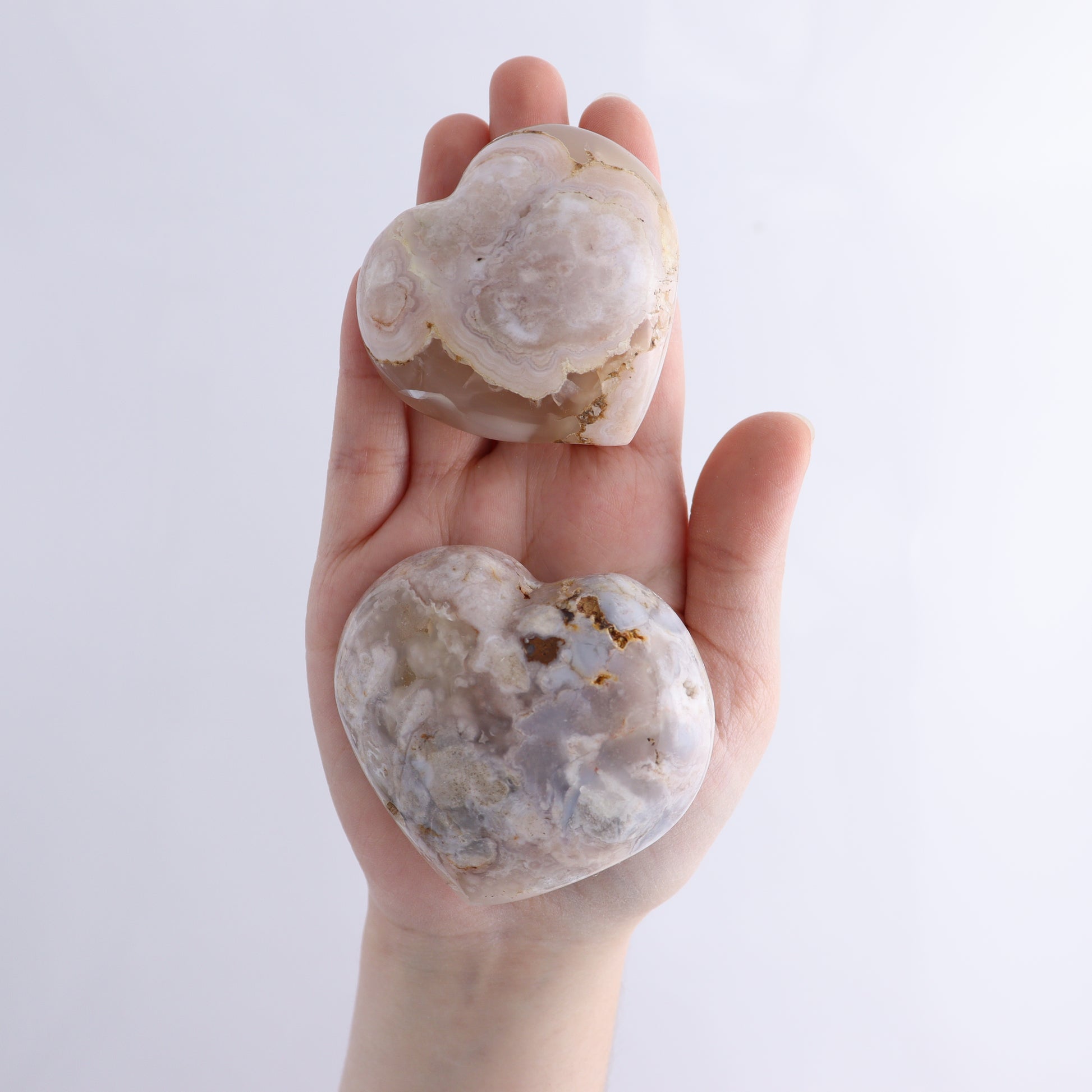 Flower Agate Hearts Flat of 19 - Expert Wholesale and Supplier of Wholesale Crystals & Bulk Gemstones, ["Flower Agate","Hearts","Madagascar"]