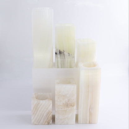One Candle Holder Mexican Onyx/Calcite White Set of 3 - Expert Wholesale and Supplier of Wholesale Crystals & Bulk Gemstones, ["Calcite","Candle Holder","Catalog Onyx","Mexico","Onyx"]
