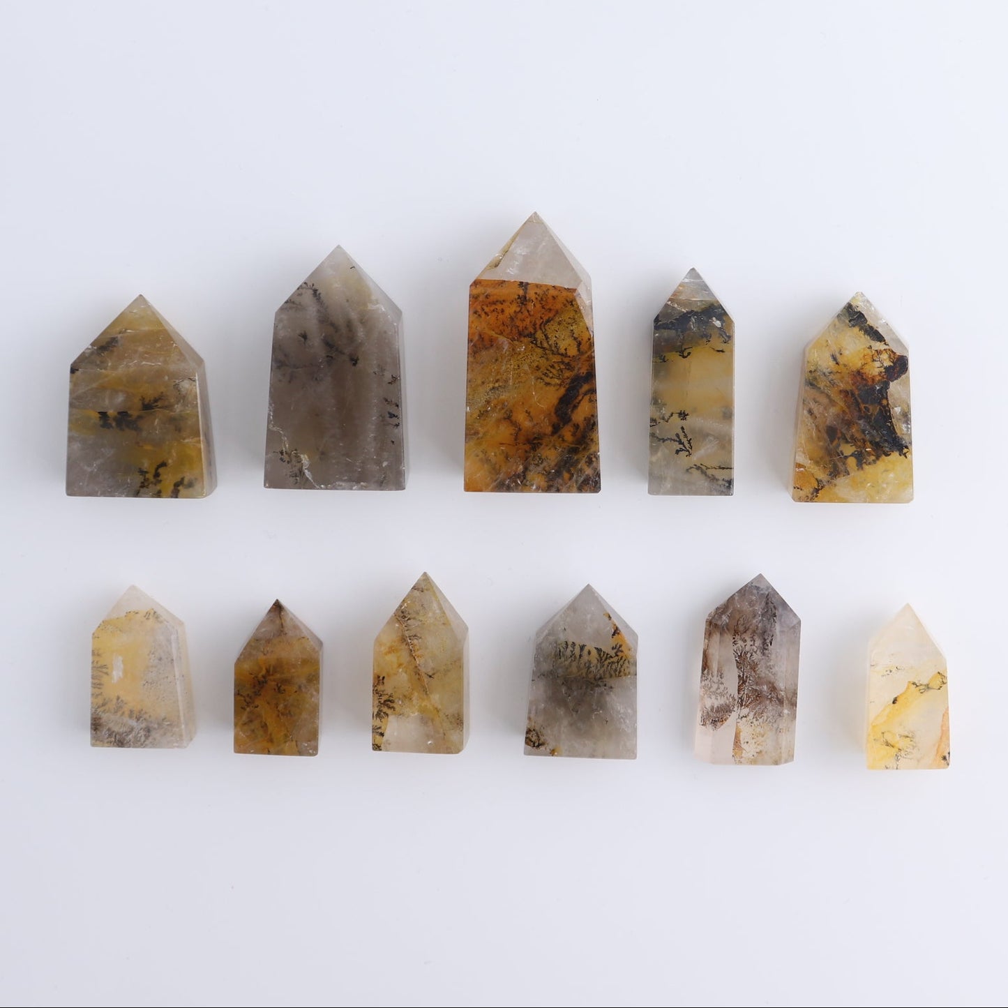 Dendritic Golden Healer Quartz Towers Set of 11