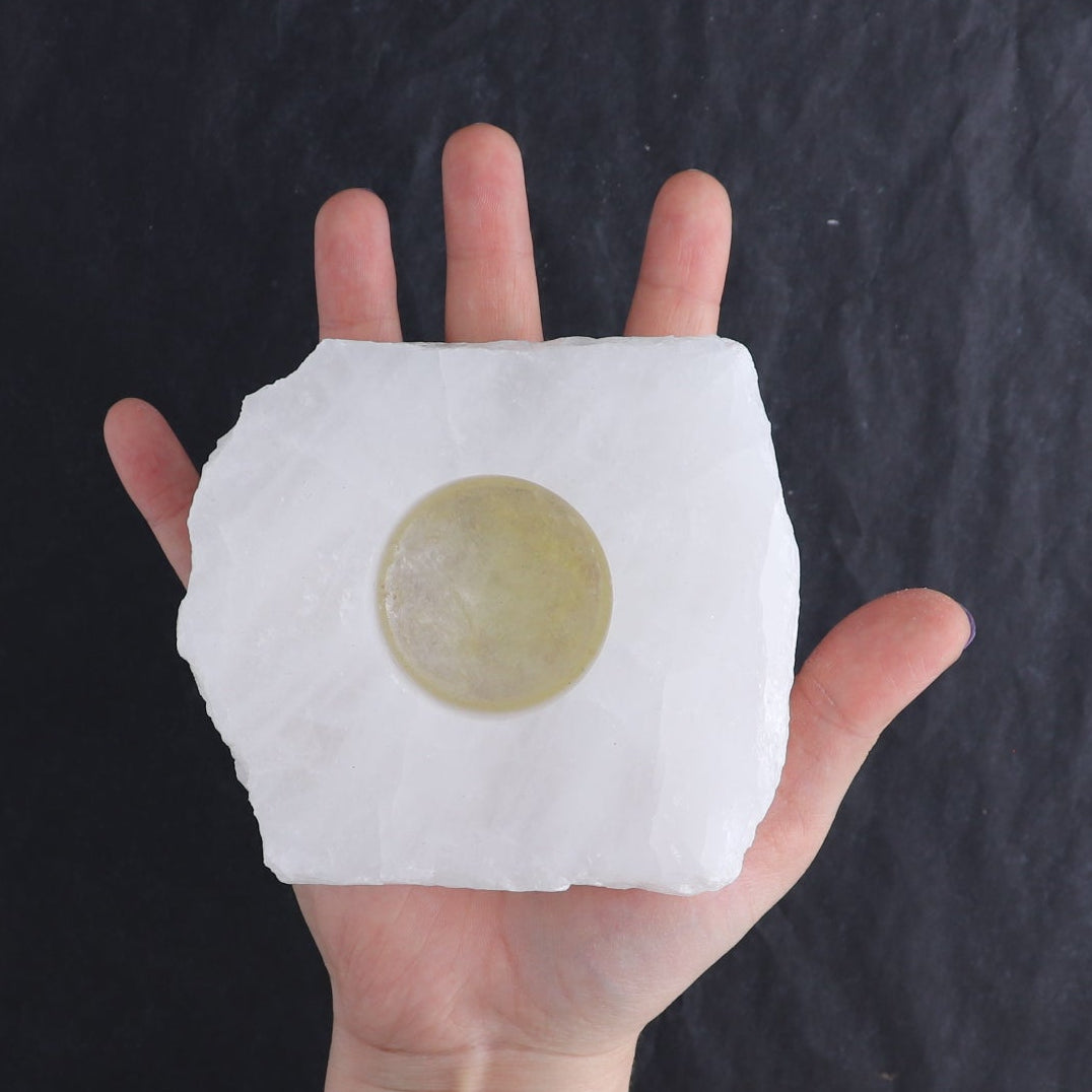 One White Quartz Candle Holder Polished Top