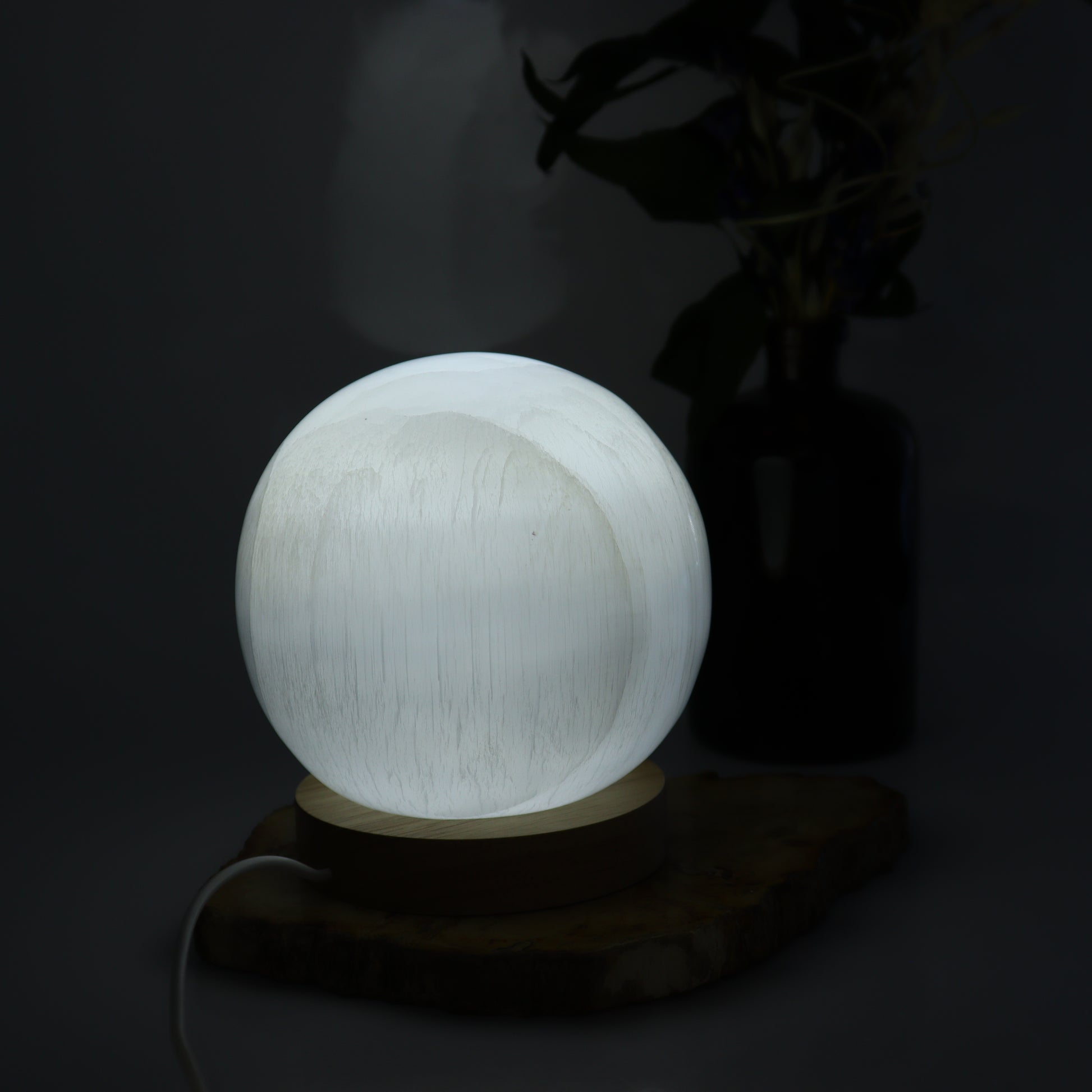 One Selenite (Satin Spar) Sphere Lamp with Light - Expert Wholesale and Supplier of Wholesale Crystals & Bulk Gemstones, ["Lamps","Morocco","selenite","Spheres"]