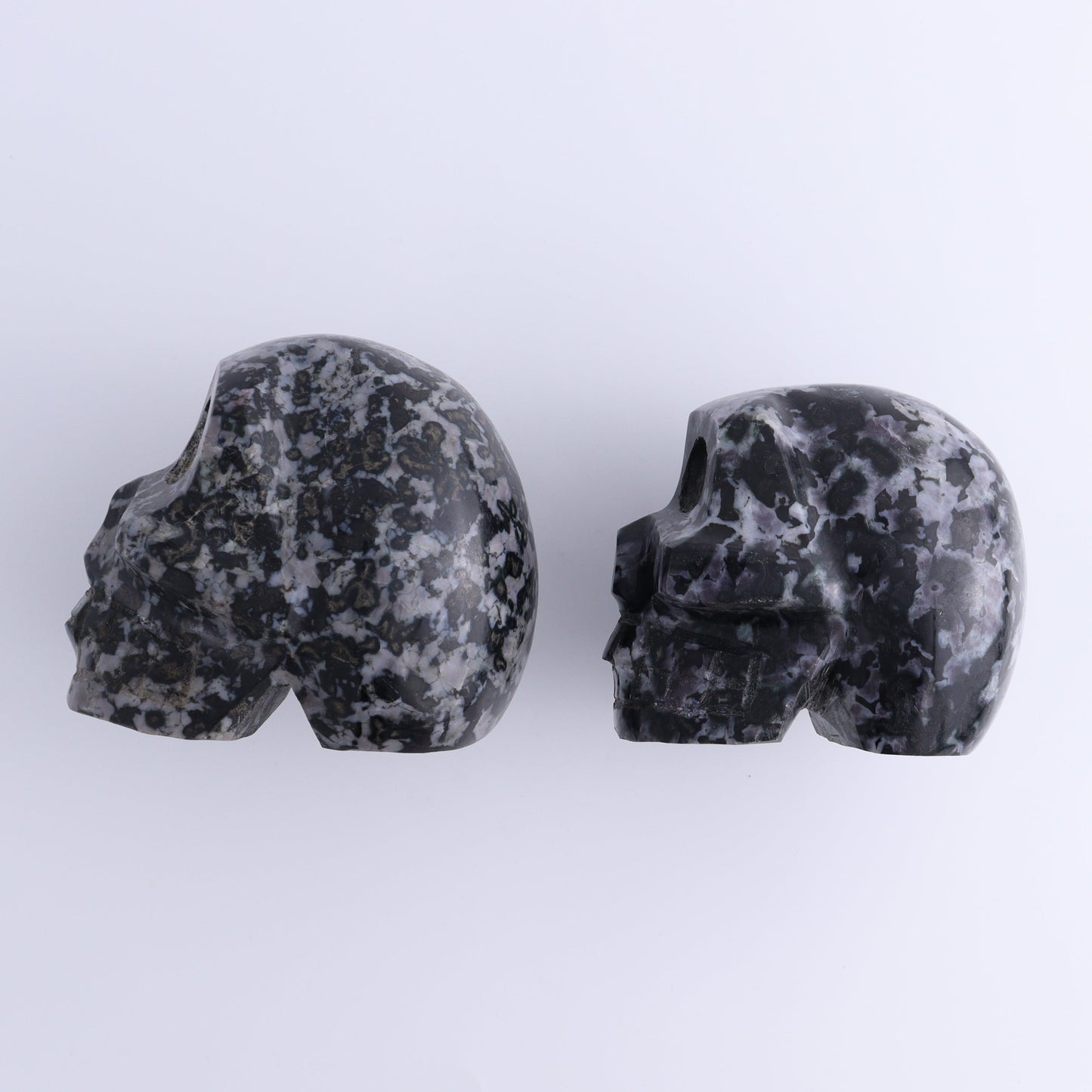 Indigo Gabbro Skulls Set of 2 - Expert Wholesale and Supplier of Wholesale Crystals & Bulk Gemstones, ["Indigo Gabbro","Madagascar","Skulls"]