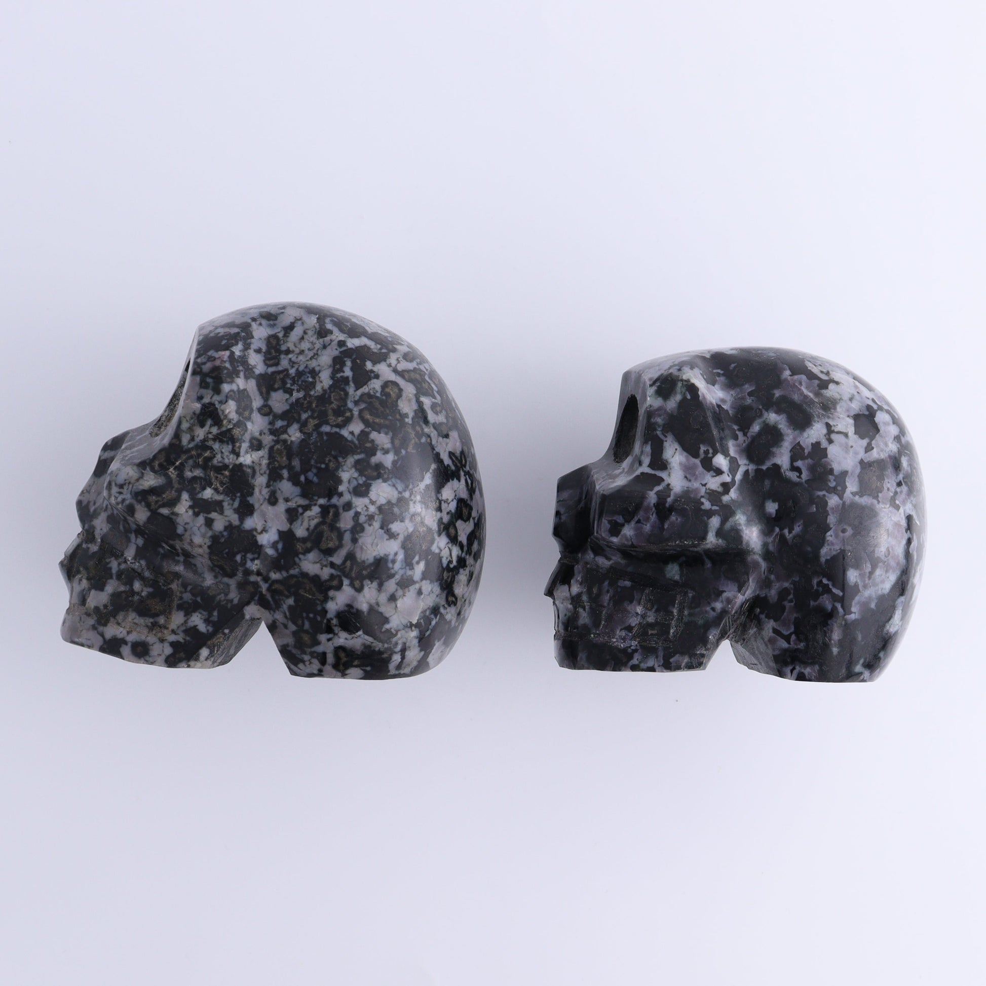 Indigo Gabbro Skulls Set of 2 - Expert Wholesale and Supplier of Wholesale Crystals & Bulk Gemstones, ["Indigo Gabbro","Madagascar","Skulls"]