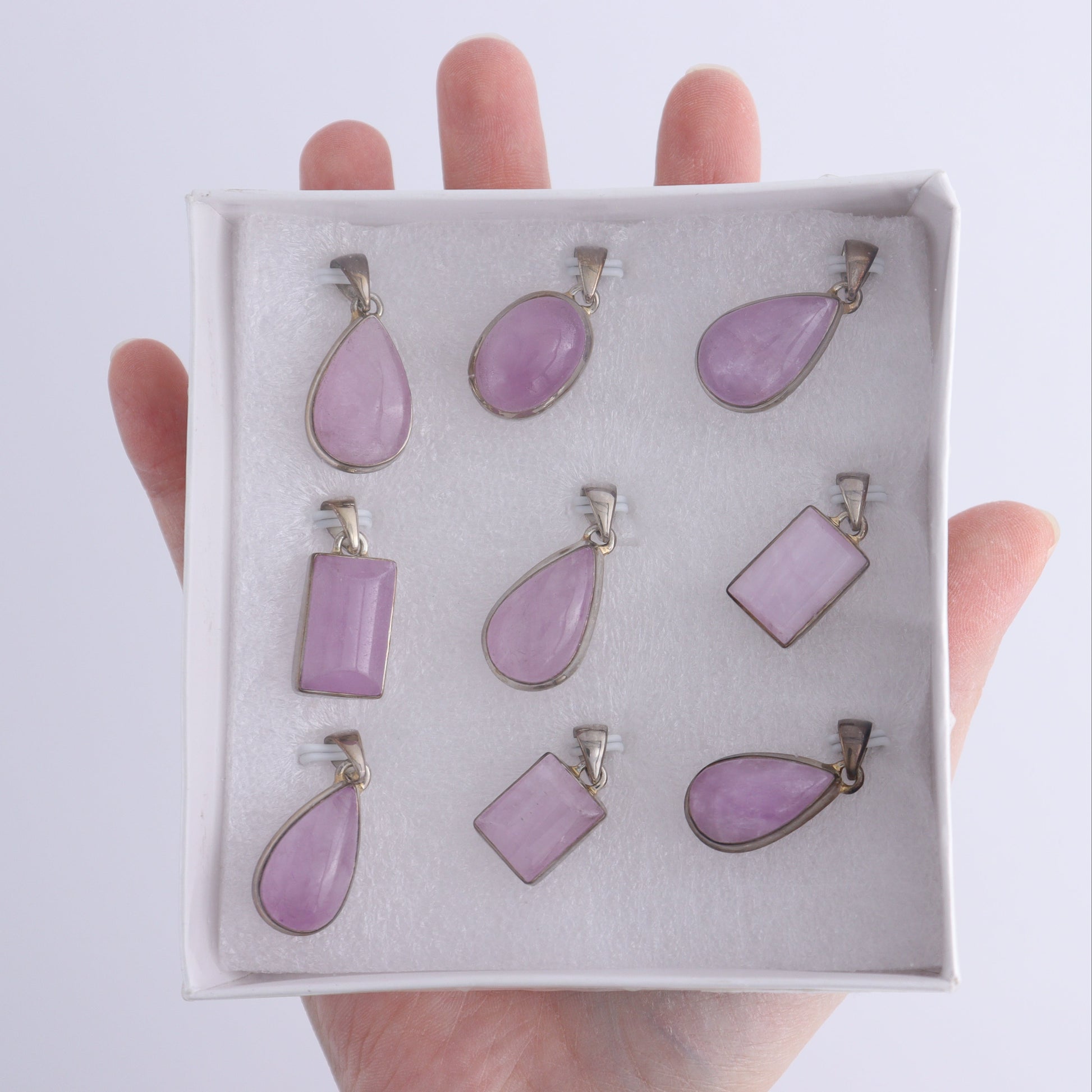 Kunzite Pendants Pendants Set of 9 - Expert Wholesale and Supplier of Wholesale Crystals & Bulk Gemstones, ["close_50","India","Kunzite","Pendant","Pendants","sterling silver"]