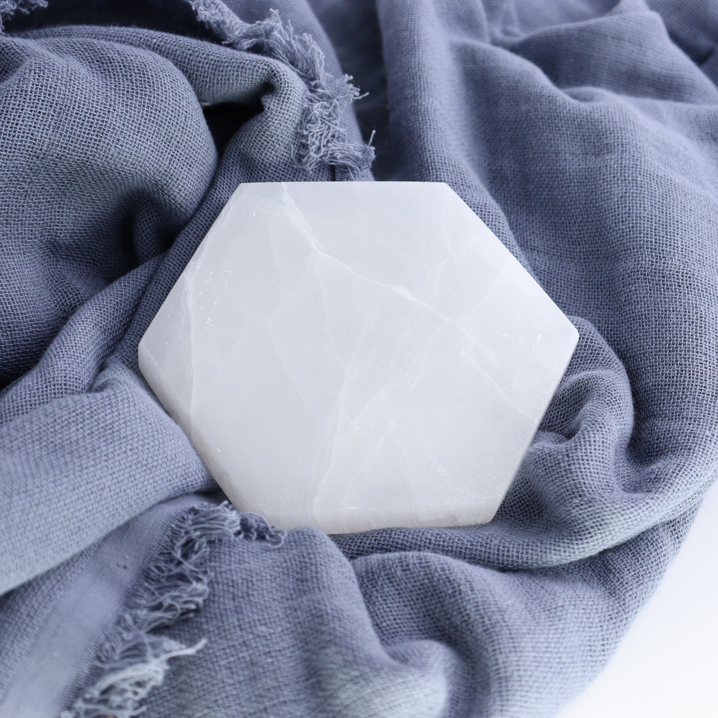 One Selenite (Satin Spar) Hexagon Charging Plate - Expert Wholesale and Supplier of Wholesale Crystals & Bulk Gemstones, ["close_30","Hexagon","Morocco","Selenite"]