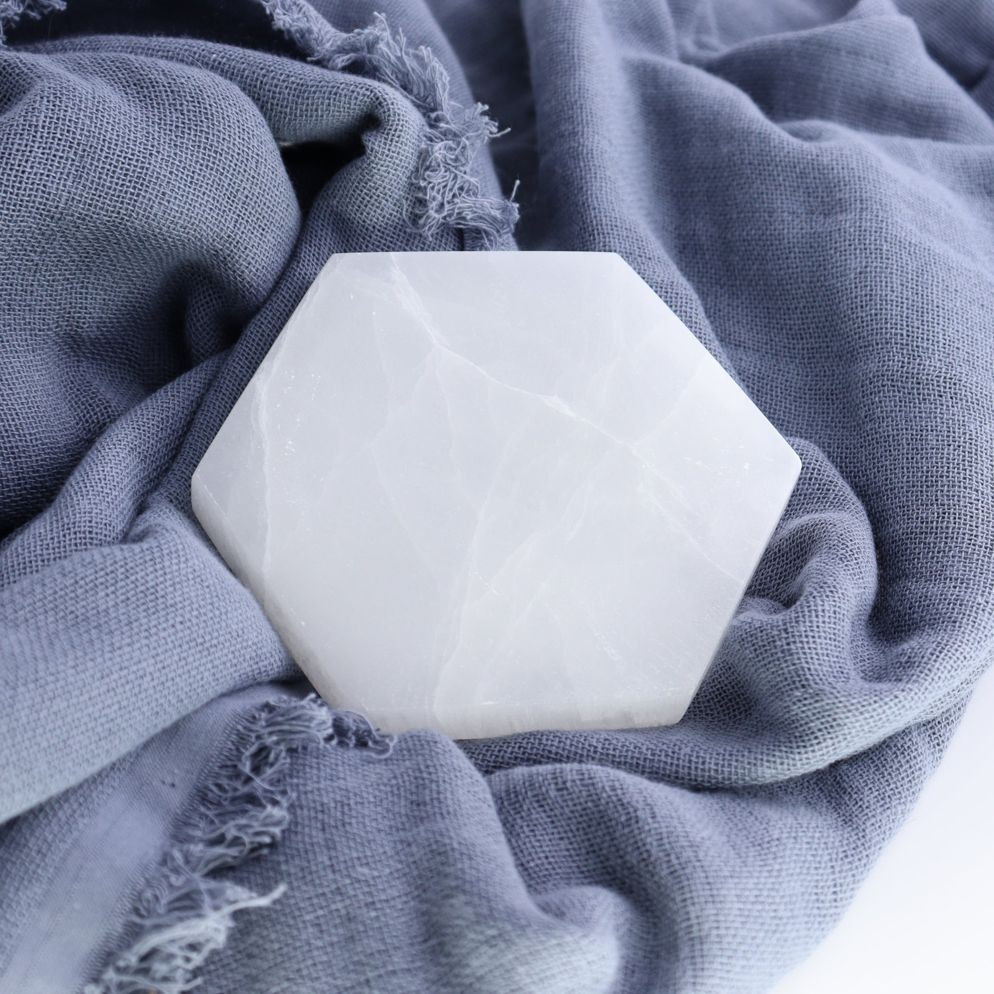 One Selenite (Satin Spar) Hexagon Charging Plate - Expert Wholesale and Supplier of Wholesale Crystals & Bulk Gemstones, ["close_30","Hexagon","Morocco","Selenite"]