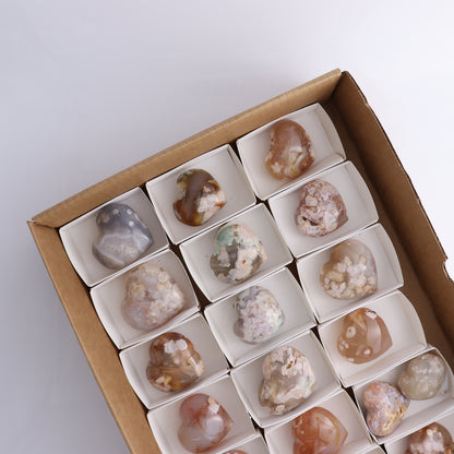 Flower Agate Hearts Flat of 20 - Expert Wholesale and Supplier of Wholesale Crystals & Bulk Gemstones, ["Flower Agate","Hearts","Madagascar"]