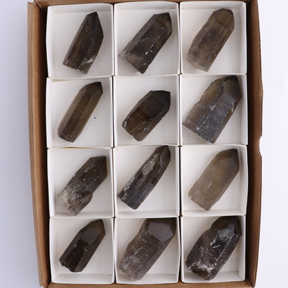 Smoky Quartz Polished Tops Set of 12 - Expert Wholesale and Supplier of Wholesale Crystals & Bulk Gemstones, ["Brazil","close_70","Points","Polished Tip","Quartz","Smoky Quartz"]
