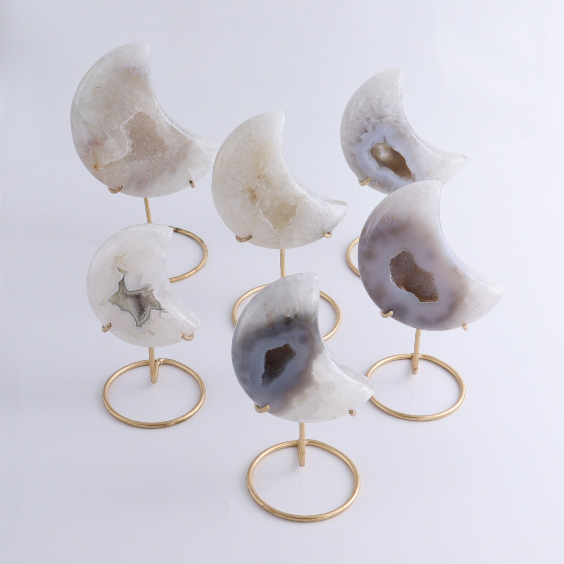 Agate Moons with Stand Set of 6 - Expert Wholesale and Supplier of Wholesale Crystals & Bulk Gemstones, ["Agate","Brazil","moons"]