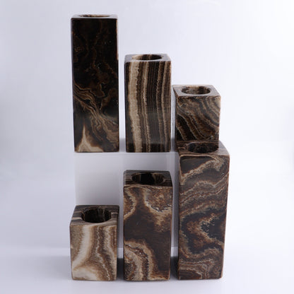 One Candle Holder Mexican Onyx/Calcite Chocolate Set of 3 - Expert Wholesale and Supplier of Wholesale Crystals & Bulk Gemstones, ["Calcite","Candle Holder","Catalog Onyx","Mexico","Onyx"]