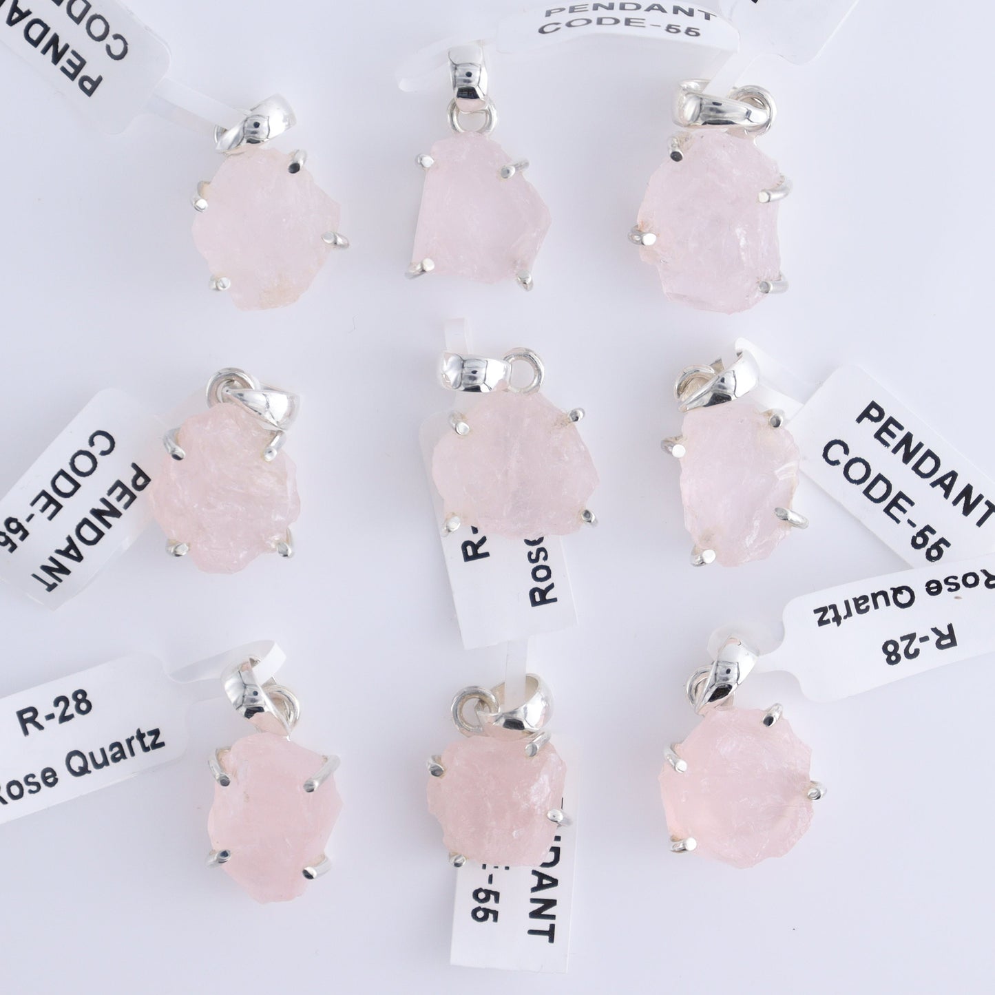 One Rose Quartz Rough Sterling Silver Pendant (chain not included) - Expert Wholesale and Supplier of Wholesale Crystals & Bulk Gemstones, ["Pendant","Rose Quartz","Sterling Silver"]