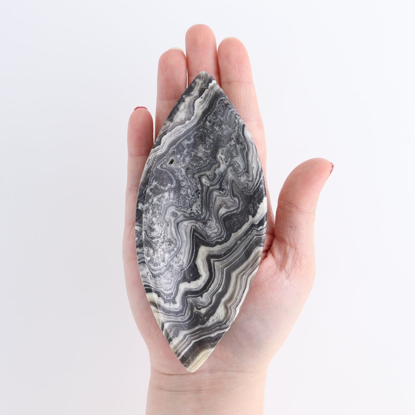 One Mexican Onyx/Calcite Black & White Zebra Leaf Dish