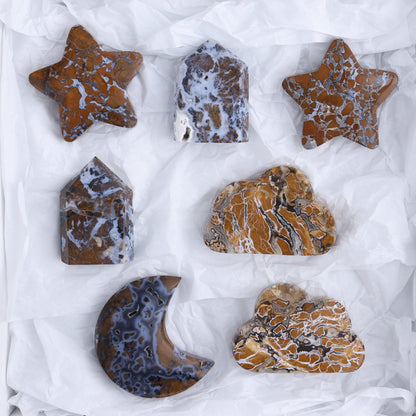Brecciated Jasper Moons, Stars, Towers, Clouds, and Flames Set of 10
