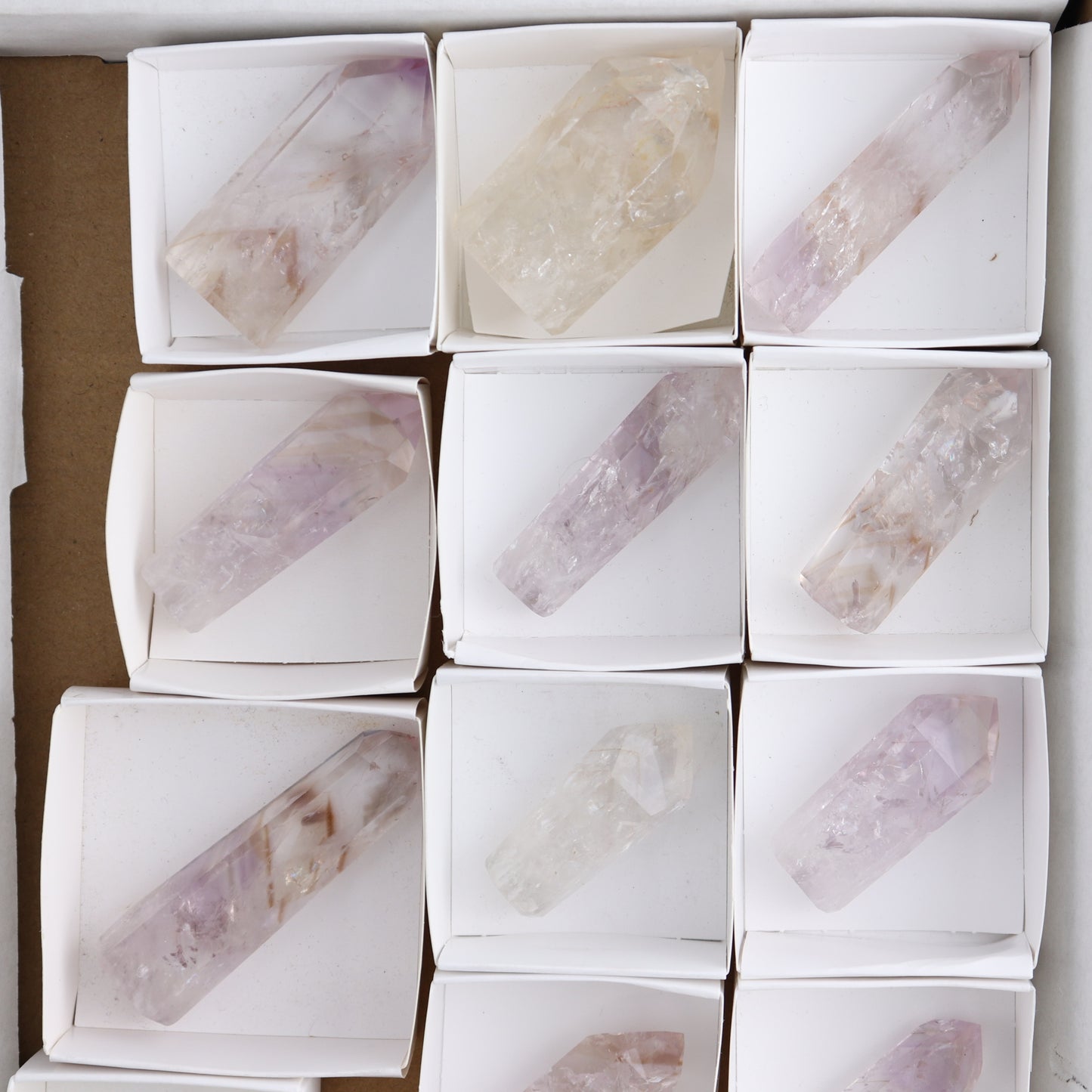 Powellite Amethyst UV Reactive Towers Set of 20 - Expert Wholesale and Supplier of Wholesale Crystals & Bulk Gemstones, ["Amethyst","Powellite"]