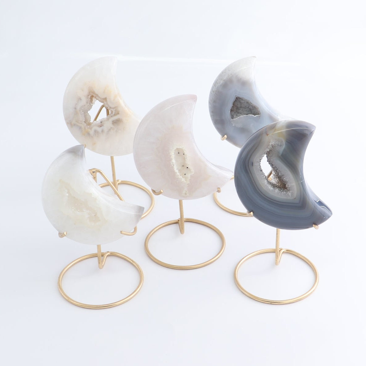 Agate Moons with Stand Set of 5 - Expert Wholesale and Supplier of Wholesale Crystals & Bulk Gemstones, ["Agate","Brazil","moons"]